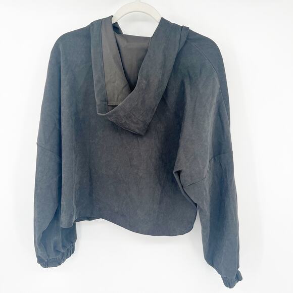 Zara Womens Lounge‎ Gold Half Snap Oversized Boxy Cropped Hoodie Size L Gray - Picture 7 of 7
